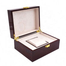 Small MOQ Custom Logo Printed Luxury Wooden Watch Packaging Box With Gold Lock